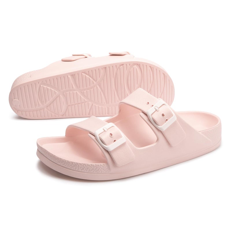 FUNKYMONKEY Women's Comfort Slides, Adjustable Double Buckle with Arch Support EVA Non-Slip Flat Sandals for Vacation & Daily Wear (9 M US, Pink A) - Image 4